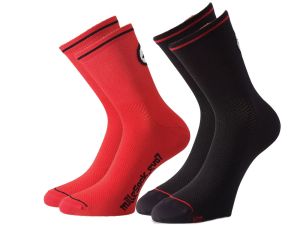 Assos mille_evo7 meias de ciclismo (2 pares | preto / vermelho)